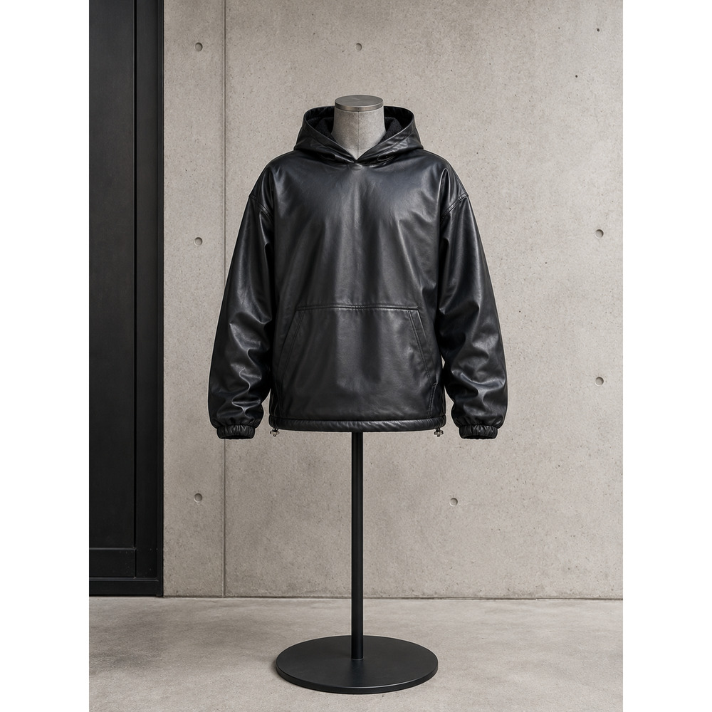 EPTM The Perfect Example Men's M Black Faux Leather Fleece Pullover Hoodie NWT
